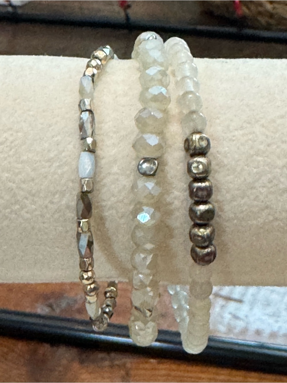 Trio of Crystal Beaded Stretch Stack Bracelets